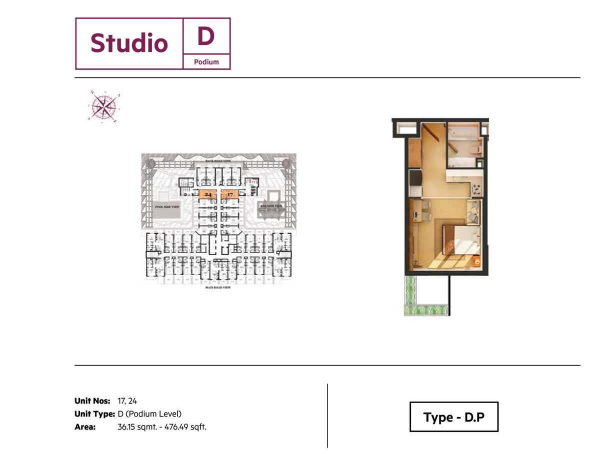 Studio,Type D, Size 476.49 Sq.ft